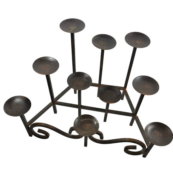 Wrought Iron Three-Tiered Rustic Fireplace Insert 10 Pillar Candle Holder - Picture 6 of 7